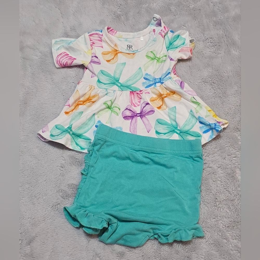 3-6mos Bums & Roses You Bow Me Away Peplum & Bummies Set